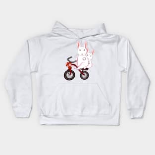 bunny rabbits on a tricycle bicycle- cute bunny rabbits Kids Hoodie